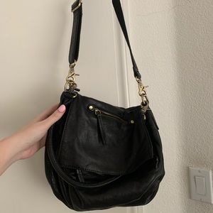 Black boho leather bag